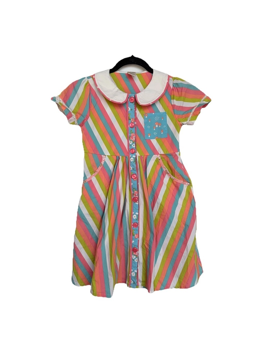 Wildflowers Day Dream Believer Rainbow Row Striped Dress Peter Pan Collar Sz 10